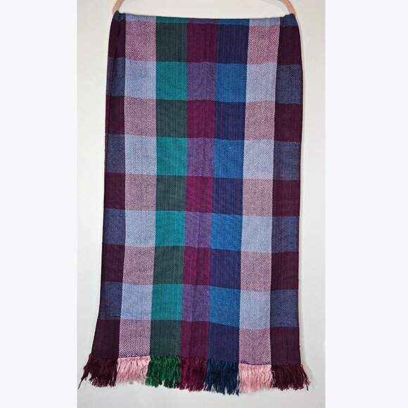 Woven Checkered Plaid Multicolor Oversized Scarf Wrap Stole - Picture 7 of 7